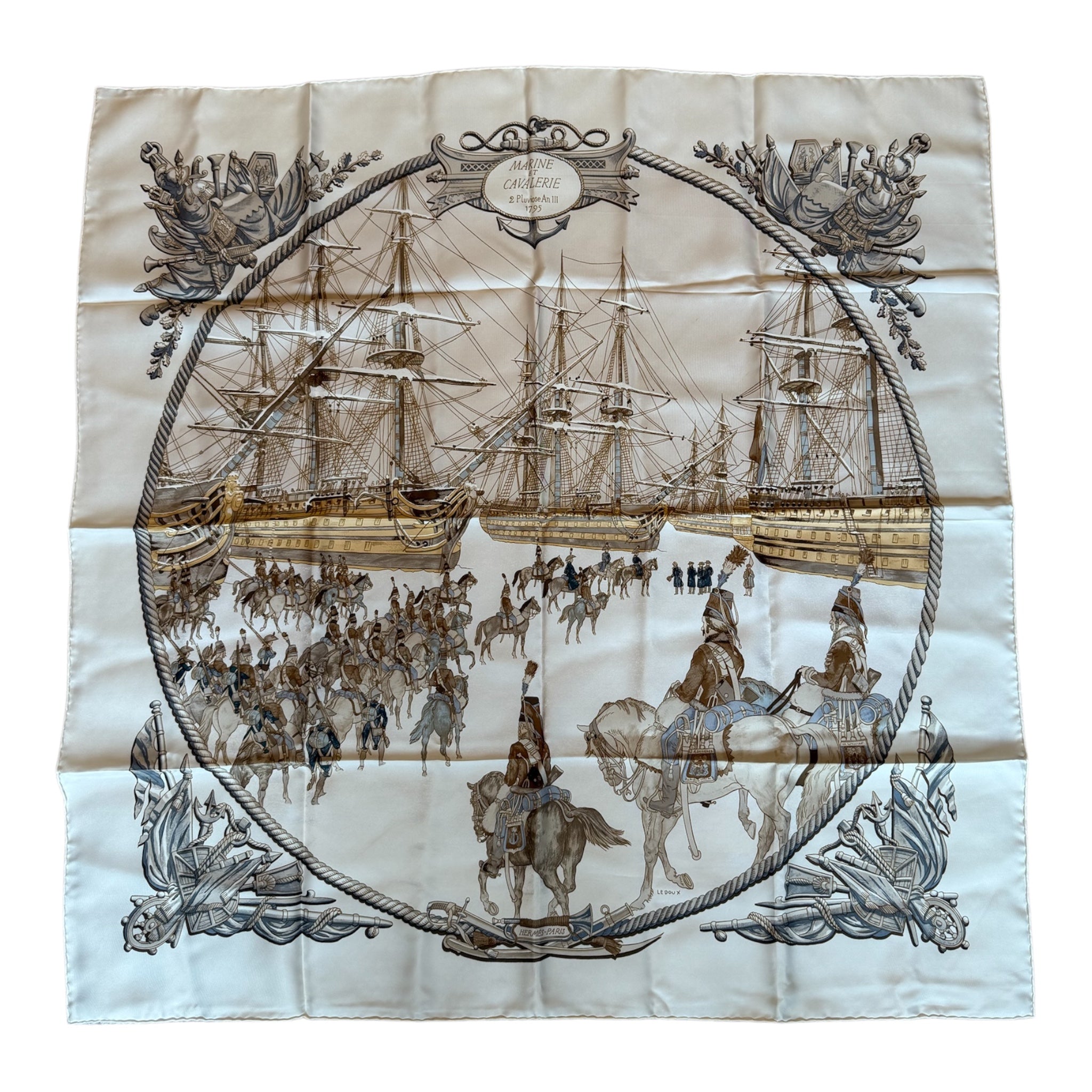 Hermès Carré 90 MARINE ET CAVALERIE Scarf – The Handbag Studio