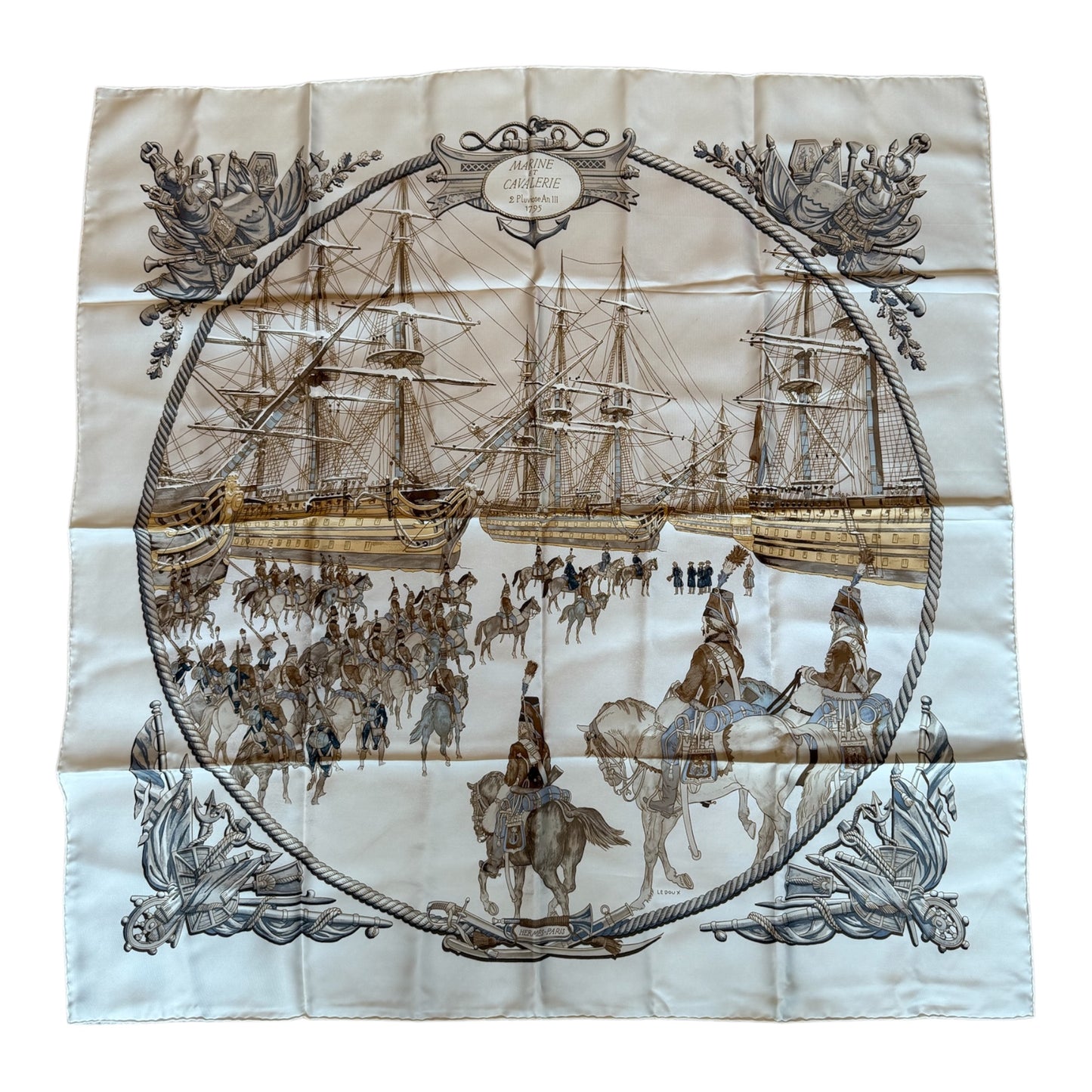 Hermès Carré 90 MARINE ET CAVALERIE Scarf